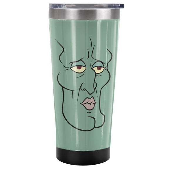 Spongebob Official Squidward Handsome Face 20 oz Travel Tumbler, Stainless Steel, Vacuum Insulated with Leak Resistant Slide-Lock Lid