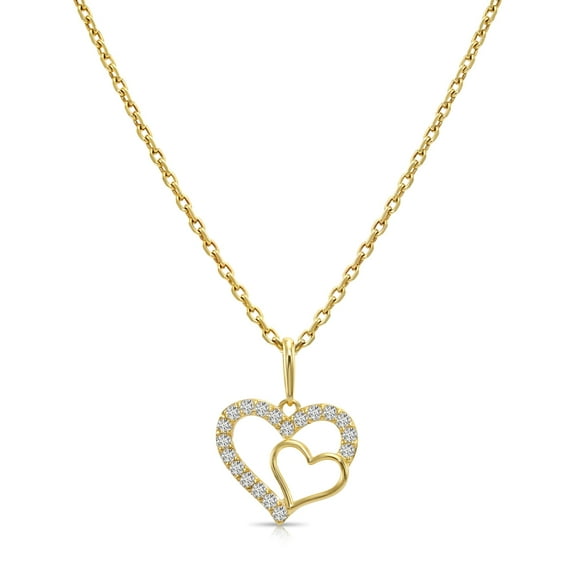 Tilo Jewelry 14K Yellow Gold .17 Carat Diamond Open Heart Pendant Necklace for Women & Unisex | 18 Inch Cable Chain