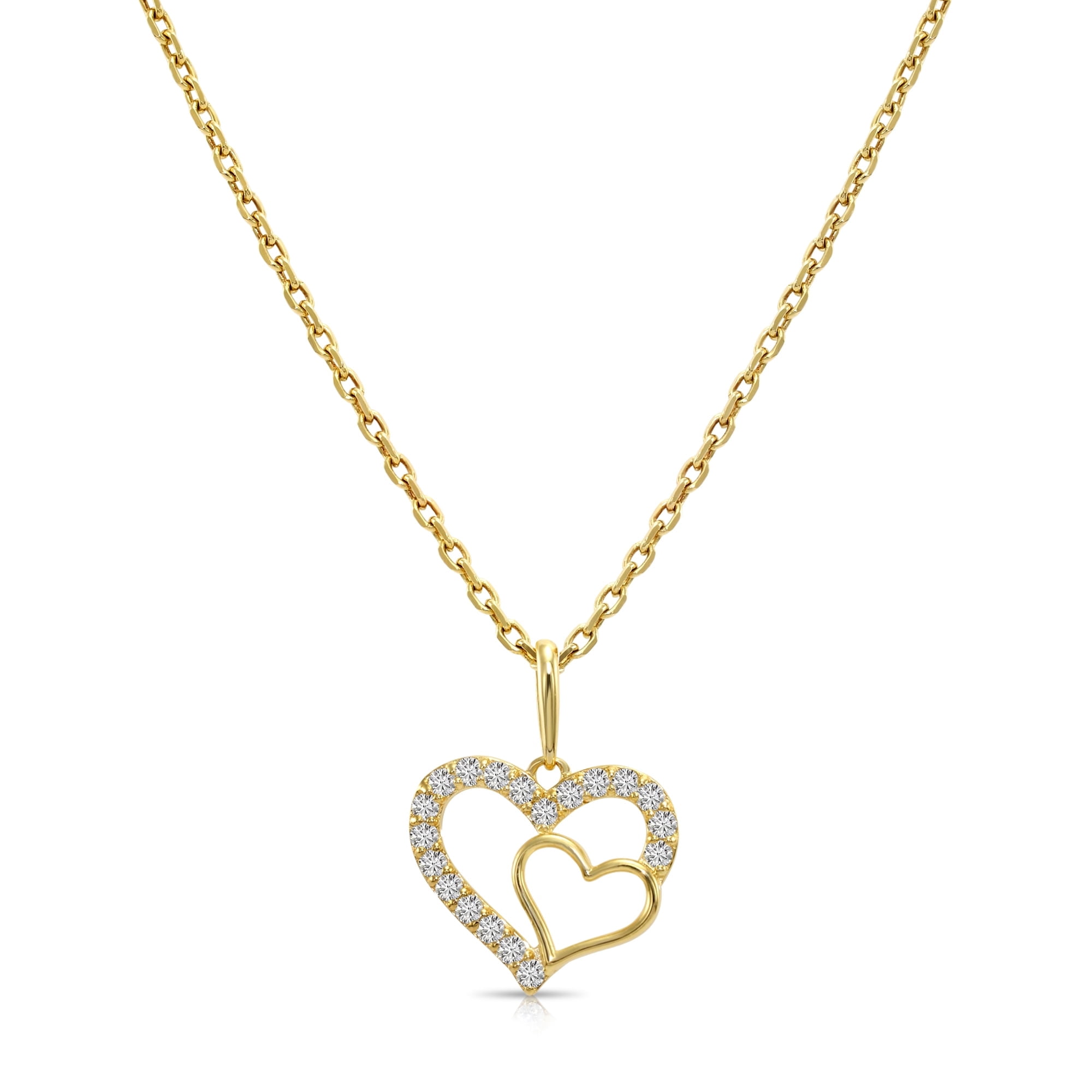 Tilo Jewelry 14K Yellow Gold .17 Carat Diamond Open Heart Pendant Necklace for Women & Unisex | 18 Inch Cable Chain