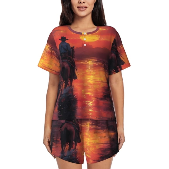 Xecao Sunset River Western Cowboy print Swimsuit for women, Summer-ready, sporty style.Quick-dry fabric. Many sizes & colors.