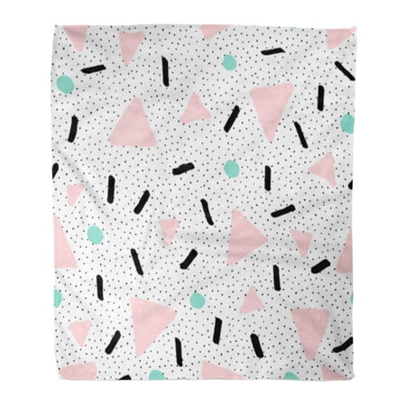 SIDONKU Throw Blanket Warm Cozy Print Flannel Abstract Pattern in Black Pastel Pink and Mint Green on Retro Comfortable Soft for Bed Sofa and Couch 58x80 Inches