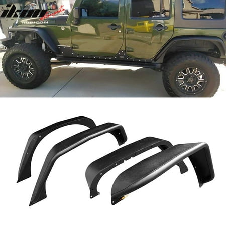 Fits 07-18 Jeep Wrangler JK Flat Style Fender Flares Textured Black (Best Fender Flares For Jeep Jk)