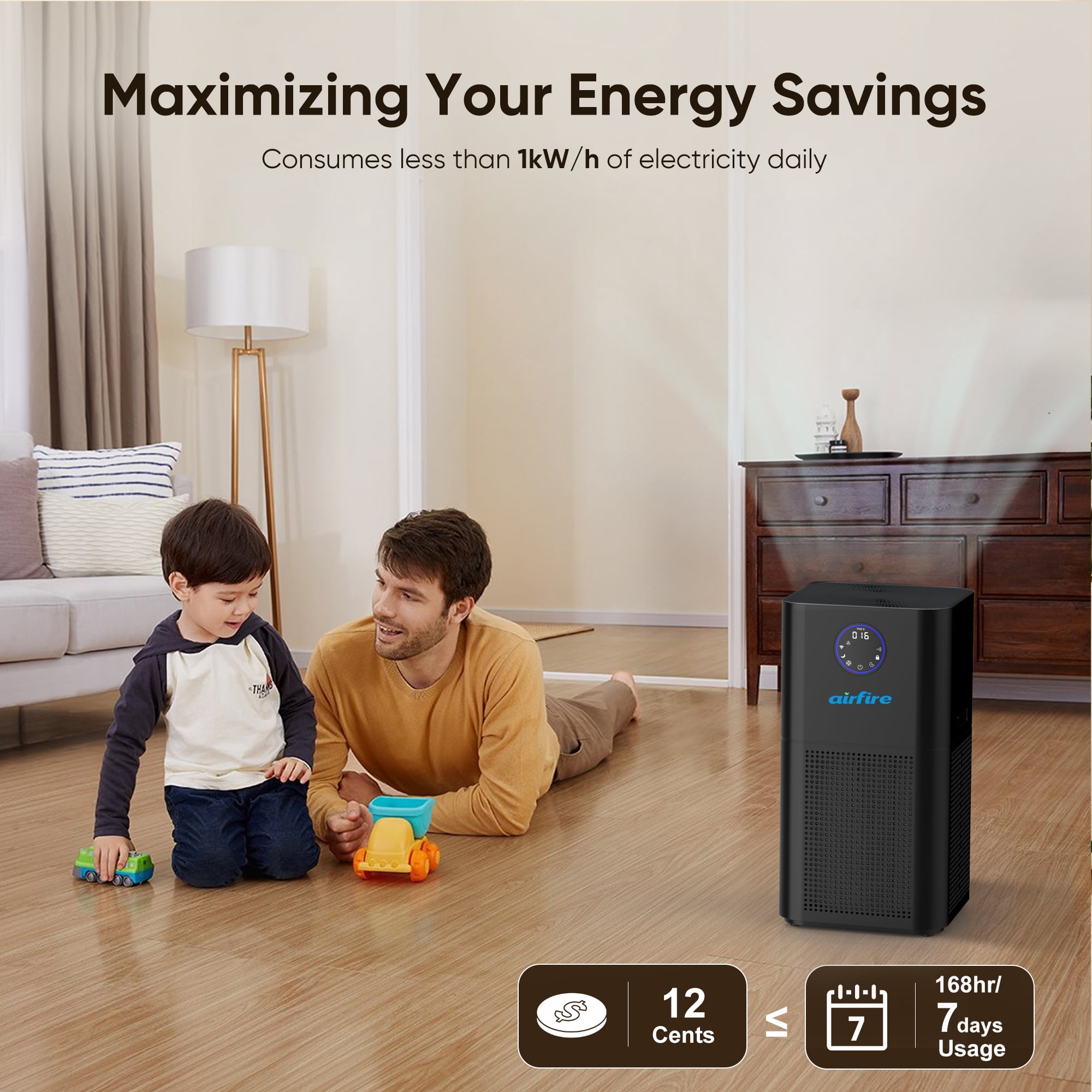 AIRFIRE HEPA Air Purifier for Large Rooms 3500 Sq.ft, WiFi Air Purifiers for Wildfire, Smoke, Pet Dander&Odor, Dust, Pollen, AP404, Black