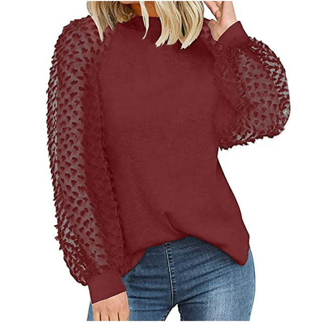 RKSTN Mode Femme T-Shirt à Manches Longues Col Rond Ajouré Automne Blouse Unie