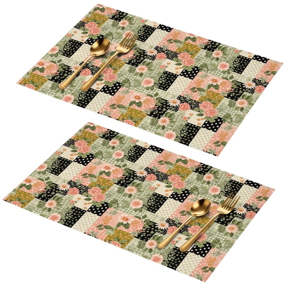 Placemat, Pioneer Flower Floral Print Pattern Place Mats Table Mat Set Of 2, PVC Washable Placemats for Party Kitchen Dining Decoration, 18x12 Inch, Fade Resistant