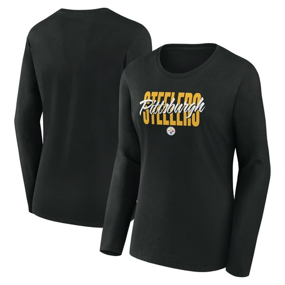 Women's Logo Athletic Black Pittsburgh Steelers Grip Long Sleeve T-Shirt