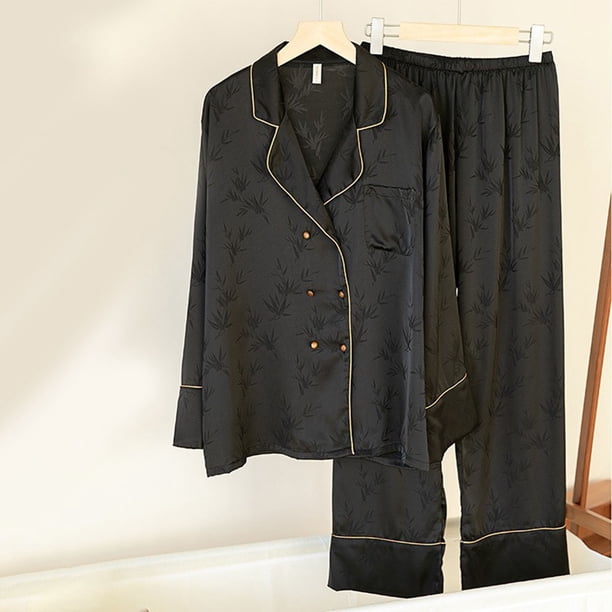 Pijama de seda satinada para hombre, conjunto de pijama de manga larga y pantalón largo, camisón informal, ropa de dormir cómoda, pijama para hombre
