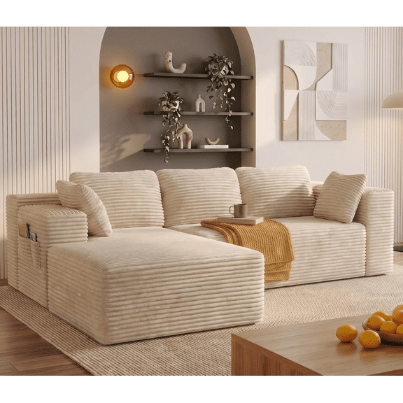 Lofka 105" Sectional Sofa, Cloud Sectional for Living Room with L-Shape Sofa, Modern Soft Modular Couch for Bedroom, No Assembly Required, Beige White