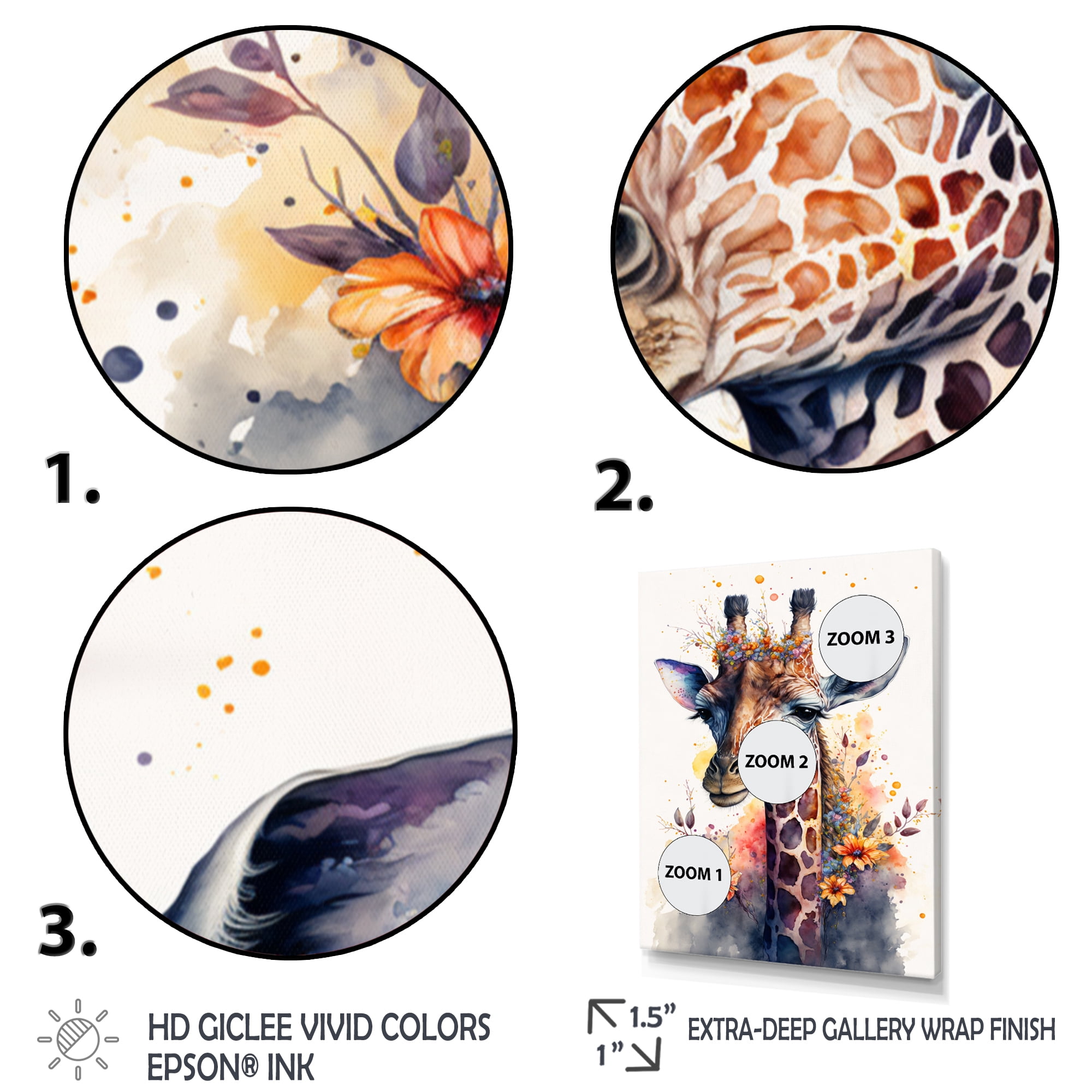 Designart Cute Giraffe Floral Art I Canvas Wall Art
