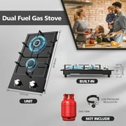 VBGK Double Burner Gas Cooktop, 12 inch Stainless Steel Propane Stove with Thermocouple Protection, Dual Fuel Built-in Design for Home Kitchen Use