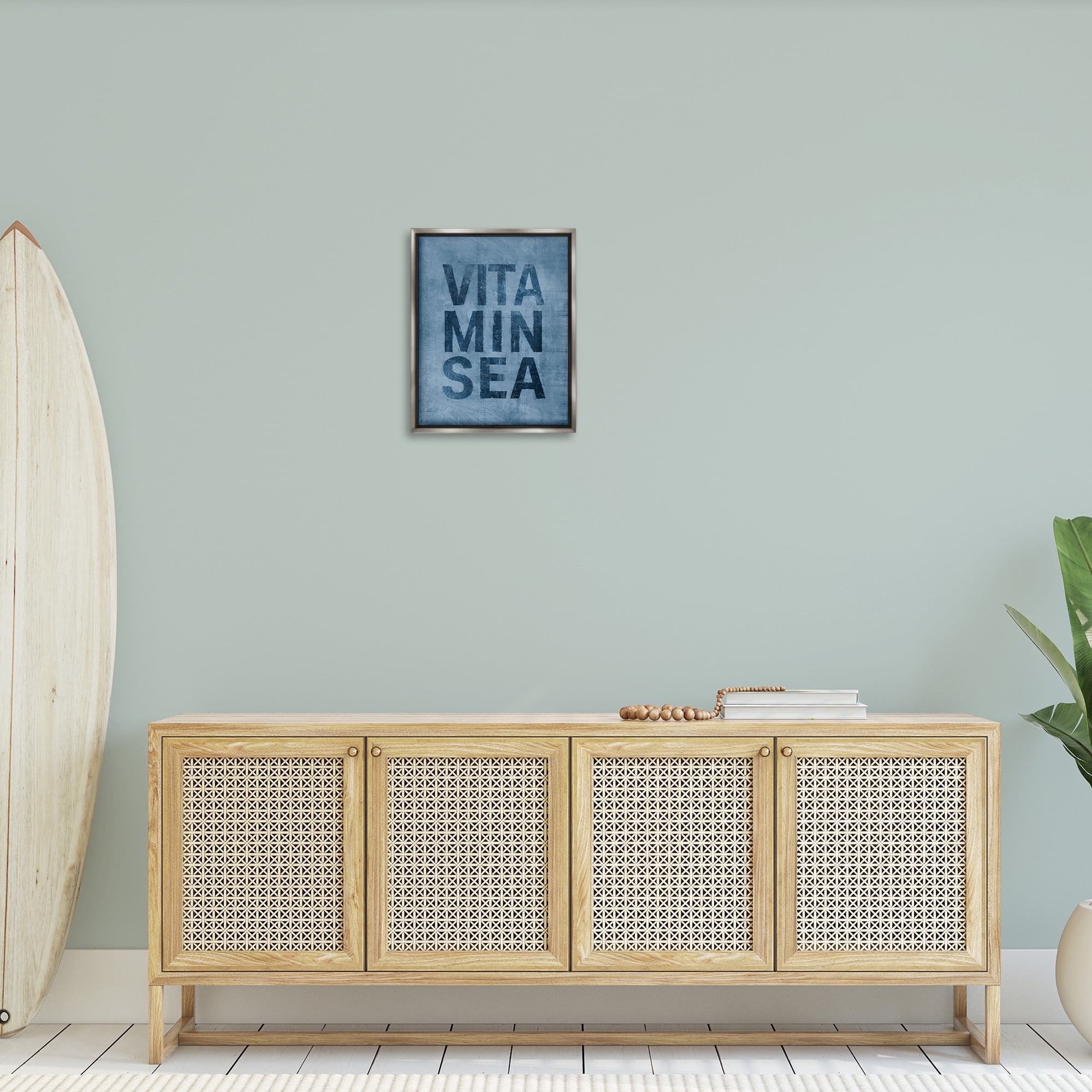 Stupell Industries Vitamin Sea Phrase Nature Painting Gray Floater Framed Canvas Art Print Wall Art, 17 x 21