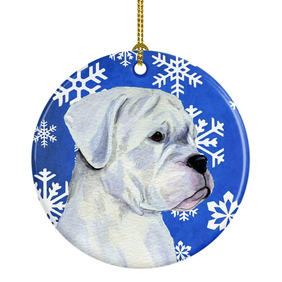 Boxer Winter Snowflakes Holiday Christmas Ceramic Ornament SS4647