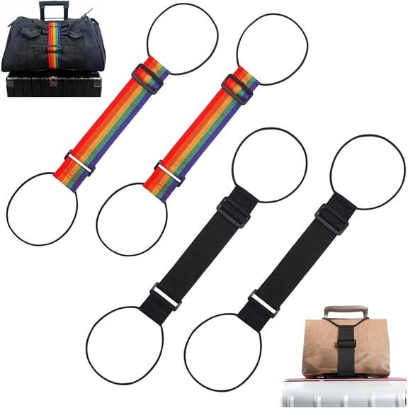 4 PCS Adjustable Luggage Connector Straps for Suitcases, 2026 New Elastic Travel Luggage Belts for Attaching Bags & Connecting Suitcases, Black & Rainbow