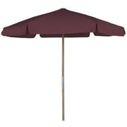 7.5 ft. Hex Beach Umbrella 6 Rib Push Up Natural Oak with Burgundy Vinyl Coated Weave Canopy