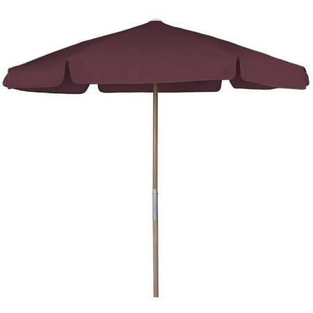 7.5 ft. Hex Beach Umbrella 6 Rib Push Up Natural Oak with Burgundy Vinyl Coated Weave Canopy