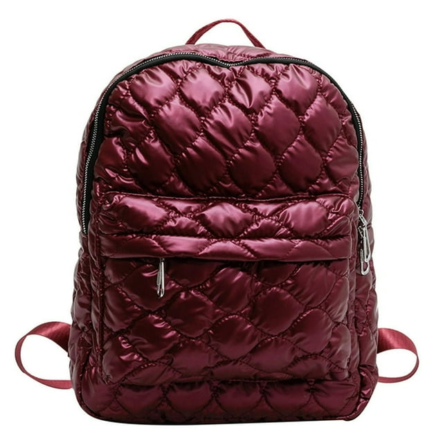MesaSe Fashion Quilted Nylon Backpack Rhombus Pattern Large Zip School Bagpack (Red)