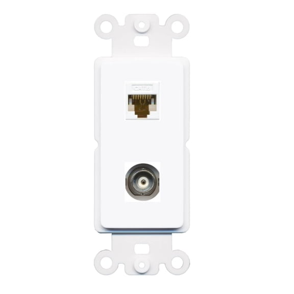 RiteAV - Cat6 BNC Port Wall Plate Decorative (Rocker) White