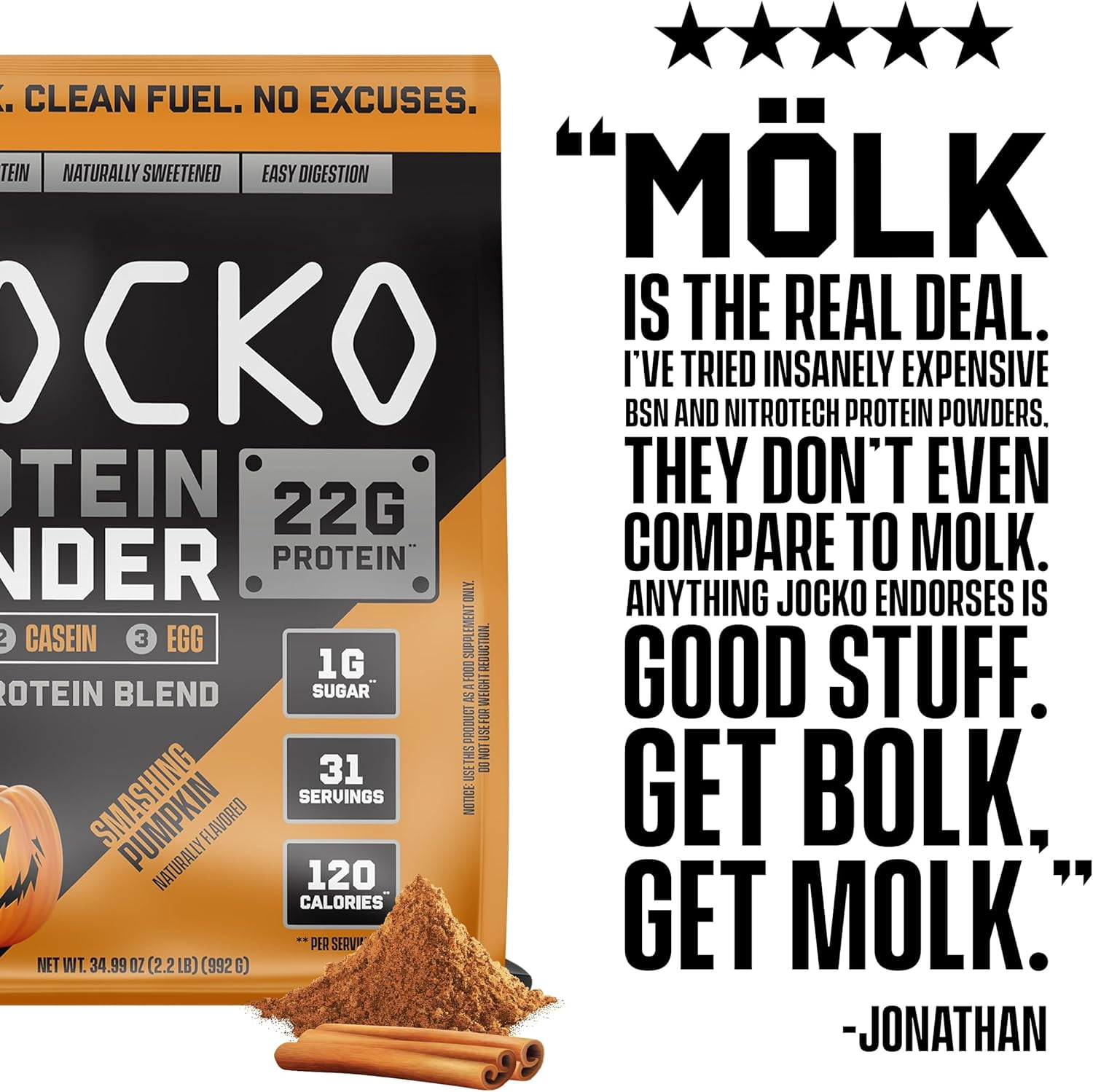 Jocko Mölk Whey Protein Powder 22g, 2lbs, Pumpkin