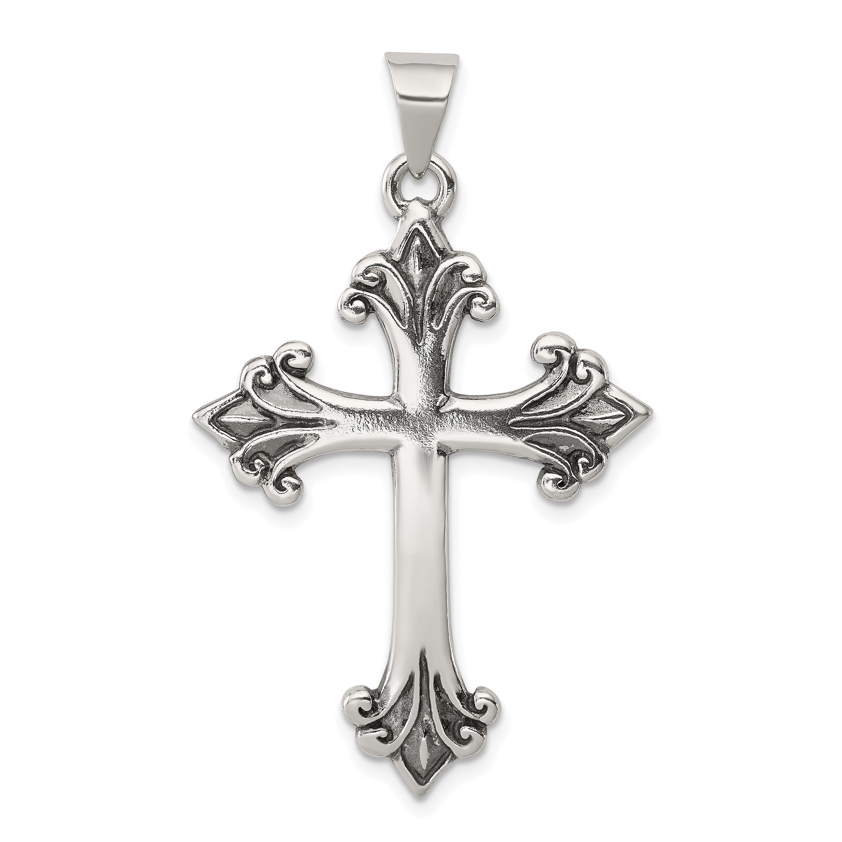 925 Sterling Silver Fleur De Lis Cross Shaped Pendant