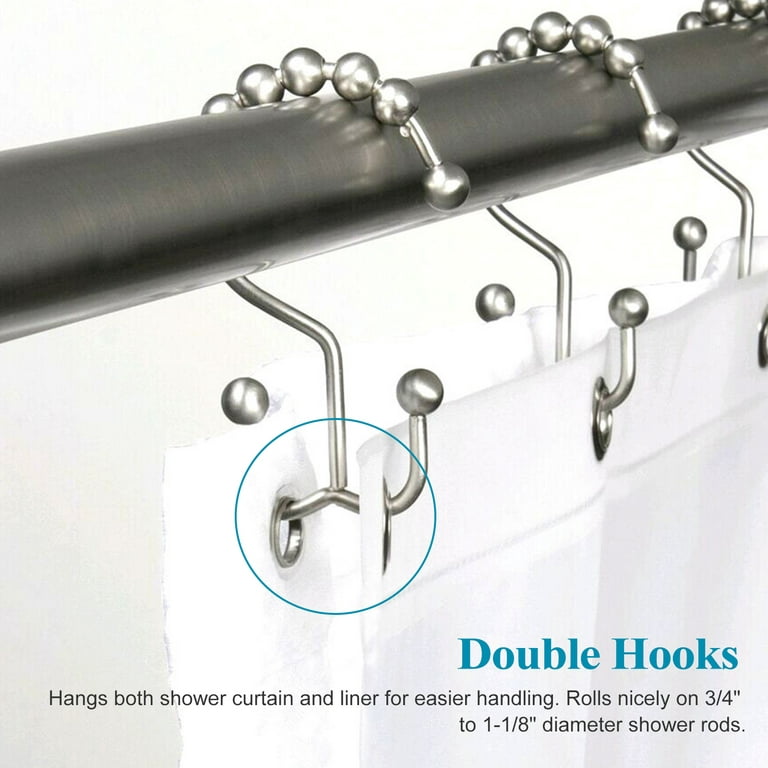 12pcs Shower Curtain Hooks, EEEkit Shower Curtain Rings, Stainless Steel Roller Rust-Resistant Balance Sliding Anti-drop Double Shower Hooks for