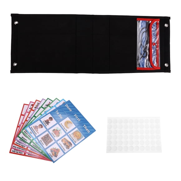 Horario Visual para Niños Tabla de Rutina Diaria con 70 Tarjetas Calendario Bolsillo Autismo Aprendizaje Conductual Herramienta Negro