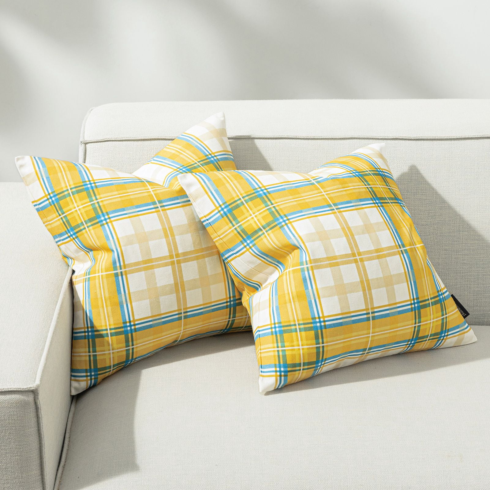 Phantoscope Buffalo Plaid Decorative Throw Pillows with Inserts, Double-Sided Printed Checkered Design, 18 x 18 in, Yellow, 2 Pack