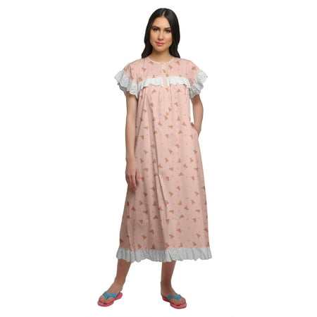 

Moomaya Printed Round Neck Nursing Sleepwear For Women Cotton Nightdress