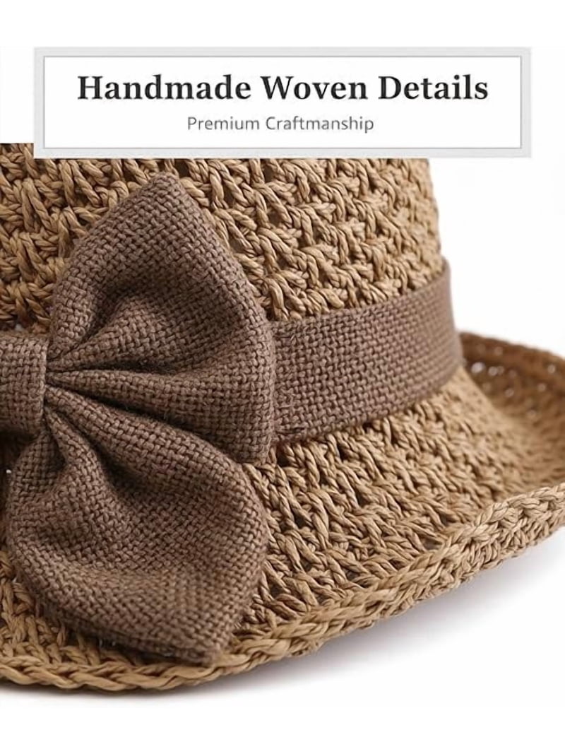 Retro Woven Straw Hat with Ruffled Bow, Wide Brim, Foldable for Travel Versatile Retro Woven Handmade Straw Hat with Ruffled Bow  main image 2
