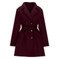 thumbnail image 4 of UPPADA Womens Wool Pea Coats Winter Wool Blend Trench Pea Coat Elegant Notched Collar Solid Color Mid-Length Double Breasted Slim Fit Overcoat Wine,M, 4 of 5