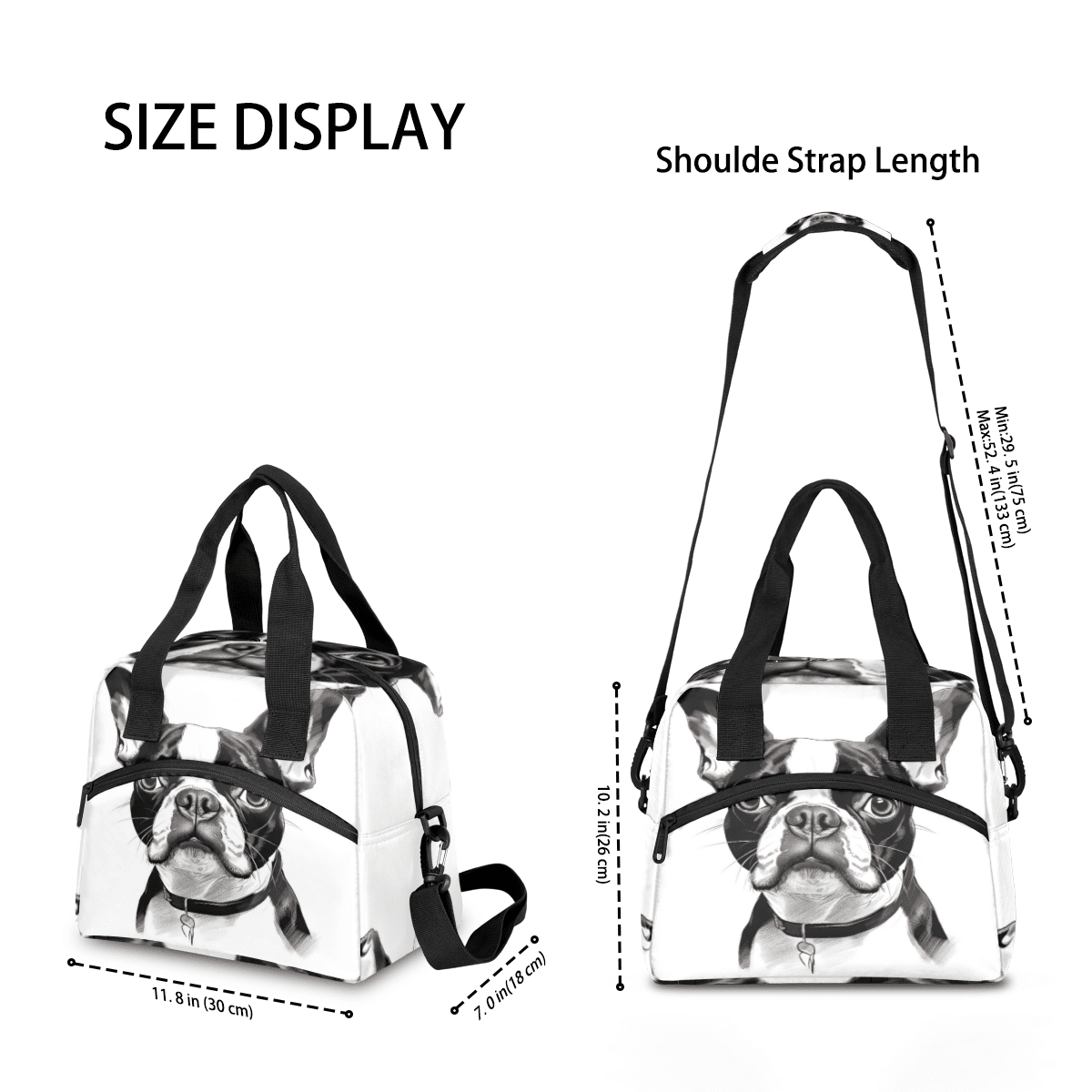 Herdesigns Bostonterrier Dog Insulated Lunch Bag for Women Men Adults Large Reusable Lunch Box Leakproof Portable Cooler Tote Bags with Adjustable Shoulder Strap