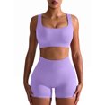 thumbnail image 3 of Conjuntos de Yoga acanalados sin costuras para mujer, Top deportivo con sujetador, pantalones cortos de realce de cadera, conjuntos de moda para entrenamiento, ropa deportiva para gimnasio y Fitness,, 3 of 5