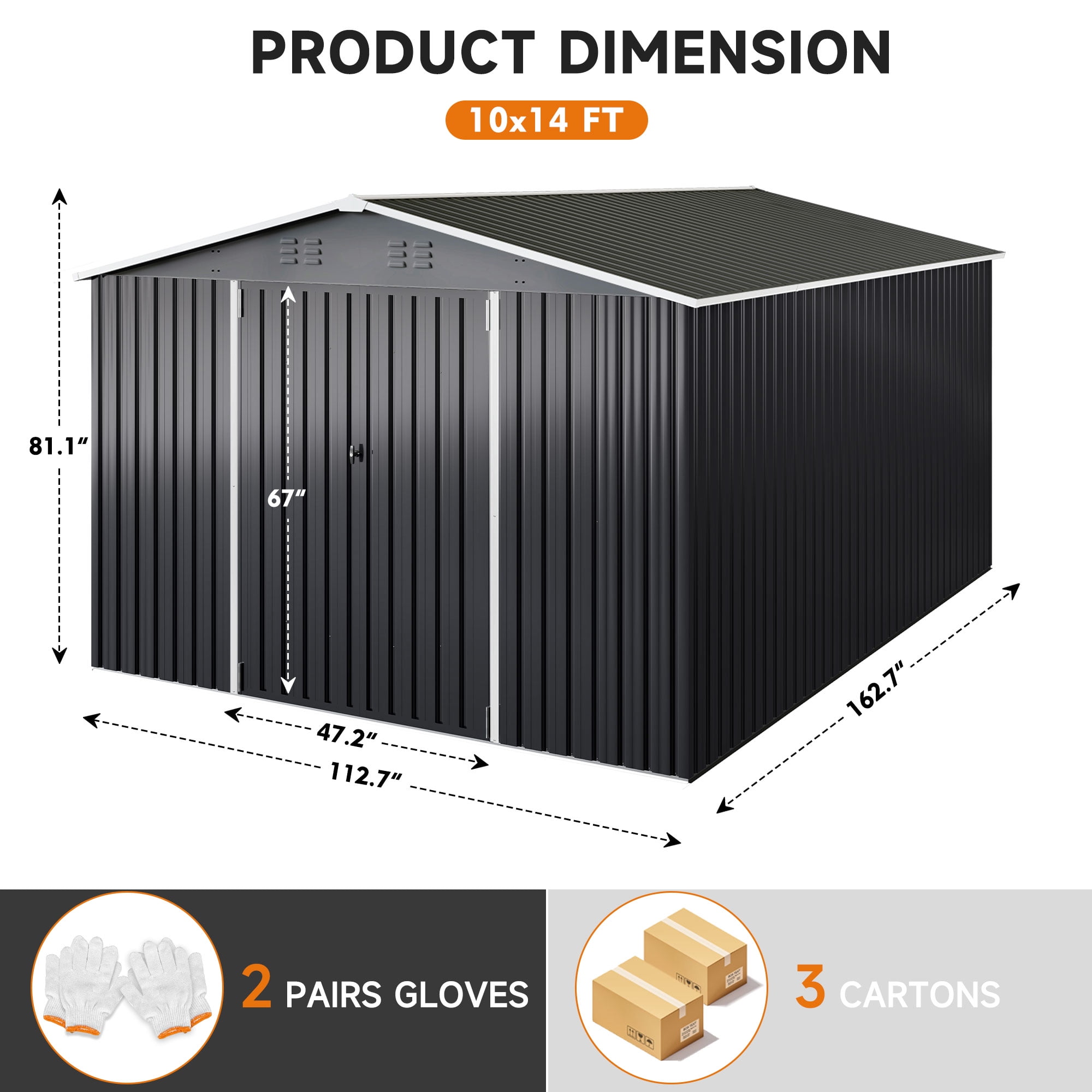 NETAJE 10'x14' Outdoor Metal Shed , Storage Shed with Updated