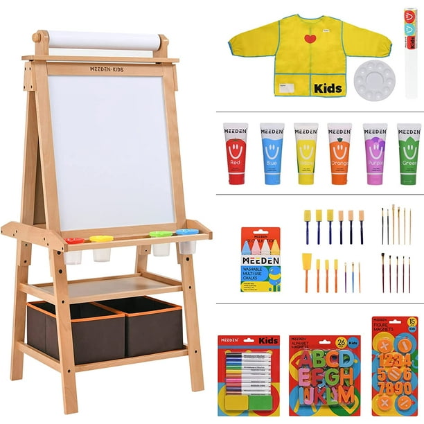 MEEDEN Kids Art Easel Solid Pine Wood,DoubleSided Standing Blackboard