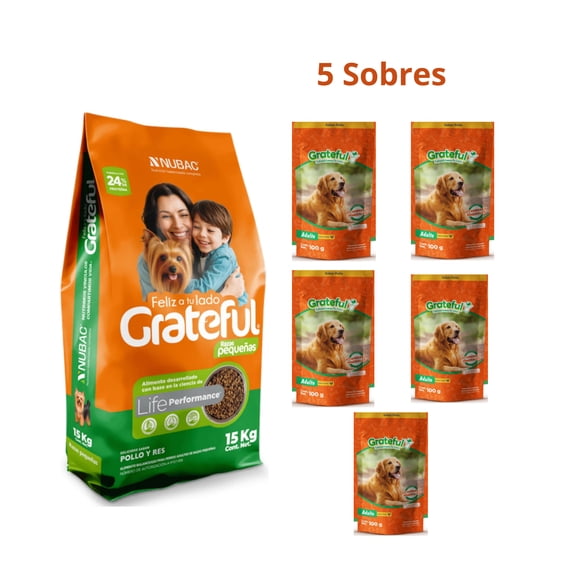 Grateful Razas Pequeñas 15 Kg + 5 Sobre Grateful 100 gr