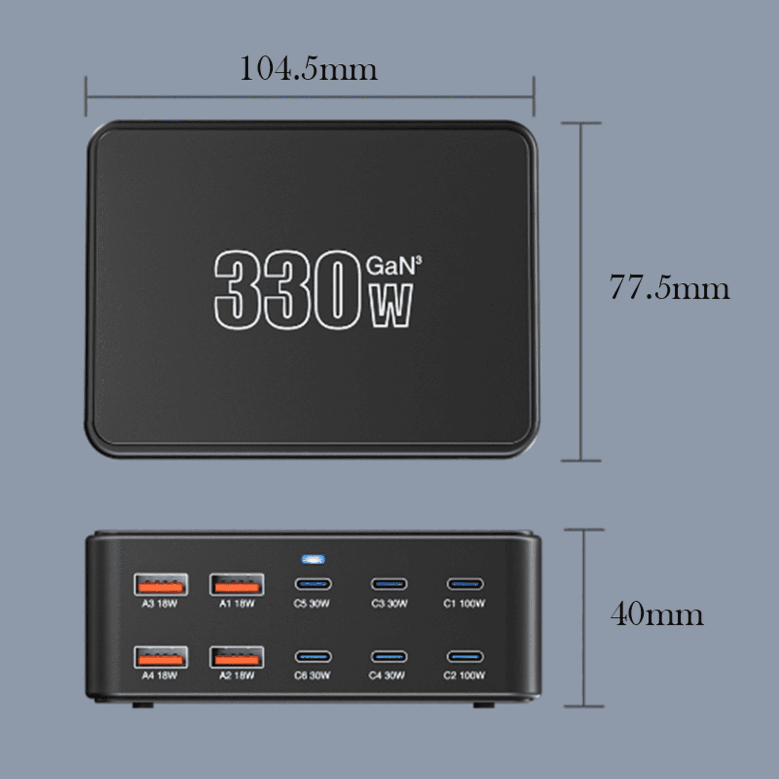 330W GaN 10 Port USB C Charging Station 100W PD QC3.0 Fast Wall Charger Hub for Laptop MacBook Dell iPhone Samsung Phone Tablet Smartwatch