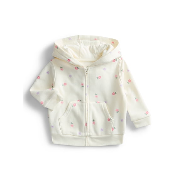 Wonder Nation Baby Girl Fleece Zip Up Hoodie, Sizes 0M-24 Months