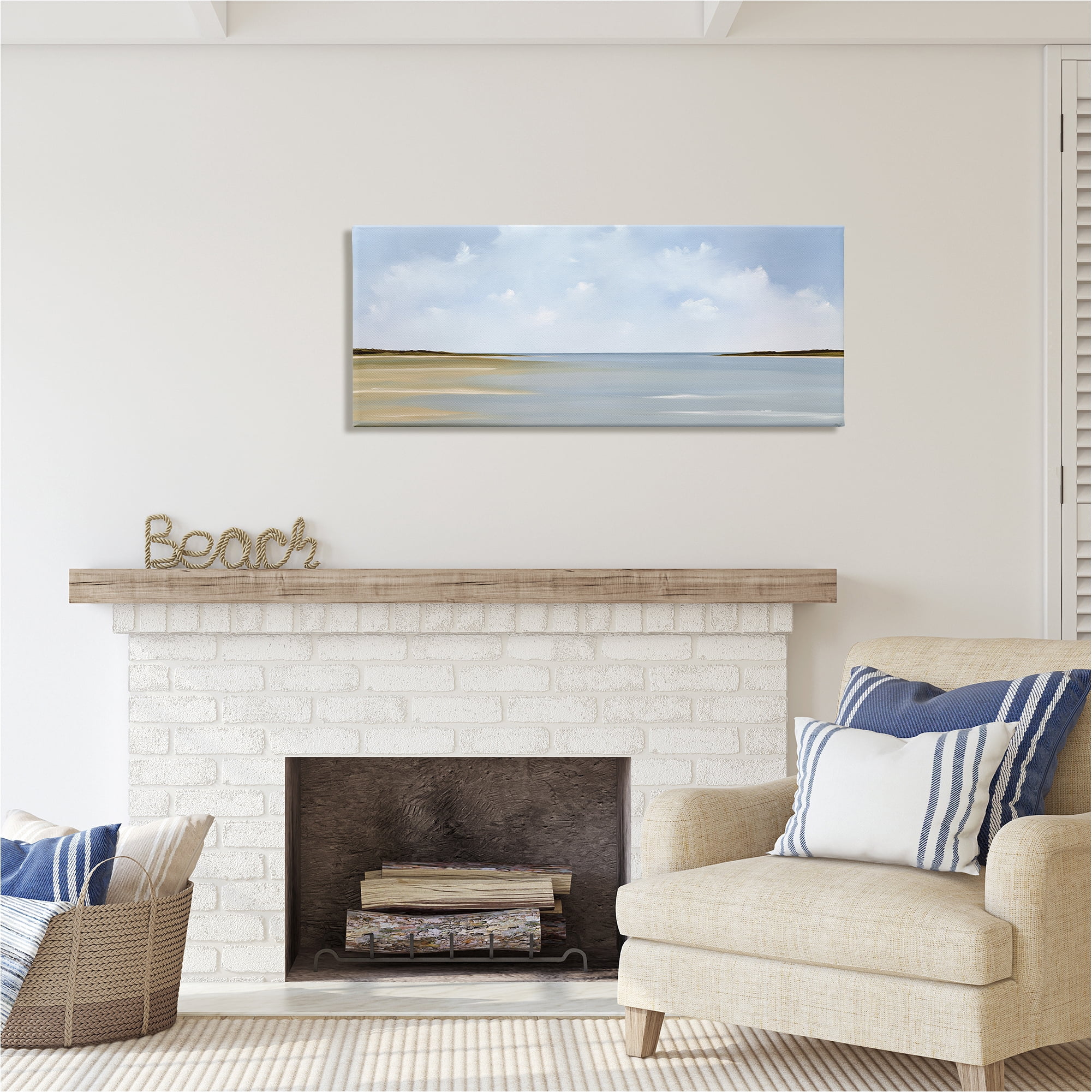 Stupell Industries Beach Clouds Landscape Landscape Painting Gallery Wrapped Canvas Art Print Wall Art, 48 x 20