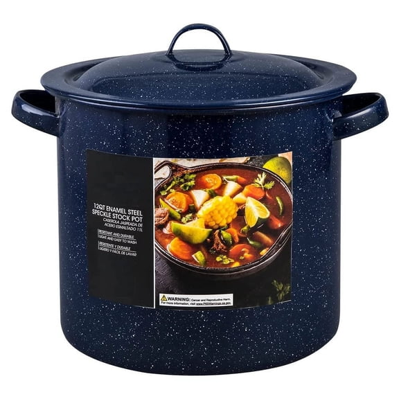 Alpine Cuisine Enamel Steel Dark Blue Speckle Stock Pot 12qt with Lid, Healthy Cookware Commercial Grade Stockpots, Multi Cooking Pot for Stew, Sauce & Reheat Food, Compatible for Family Meals