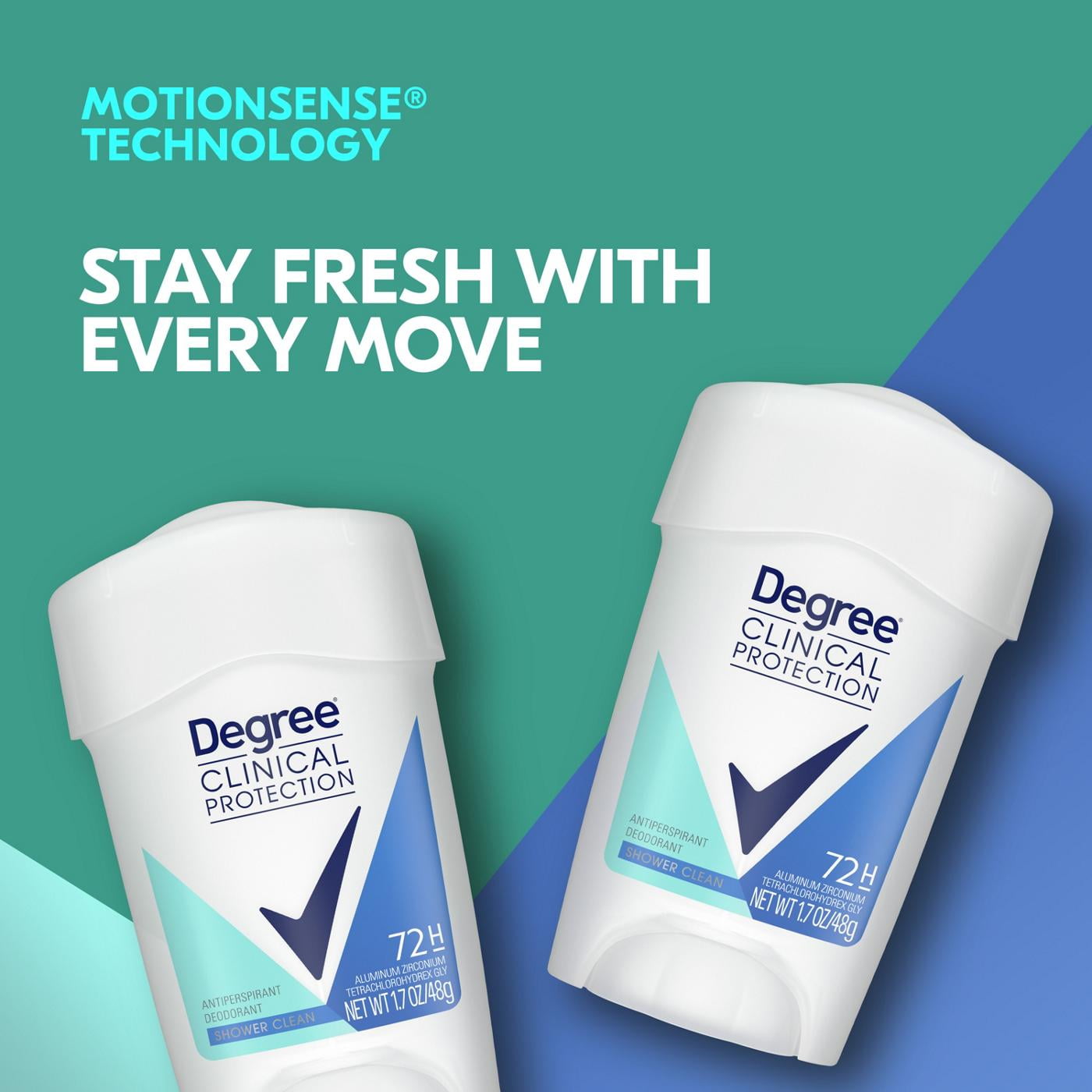 2X - Degree 72 Hr Clinical Protection Antiperspirant Deodorant - Shower Clean - 1.7 oz