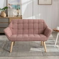 thumbnail image 6 of 48" Small Loveseat Sofa, Mid Century Modern Linen Love Seat with Wood Legs 2-Seat Sofa Couch Tufted Wingback Upholstered Sofa Chair for Living Room Bedroom Apartment, Pink, 6 of 9