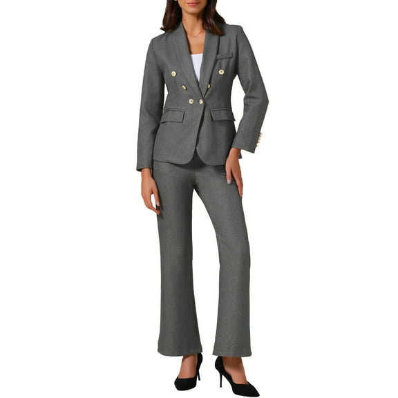 INSPIRE CHIC Women's Two Piece Sets Pants Suits Dressy Blazer Wide Leg Pants Pockets Business Casual Suit XS Grey