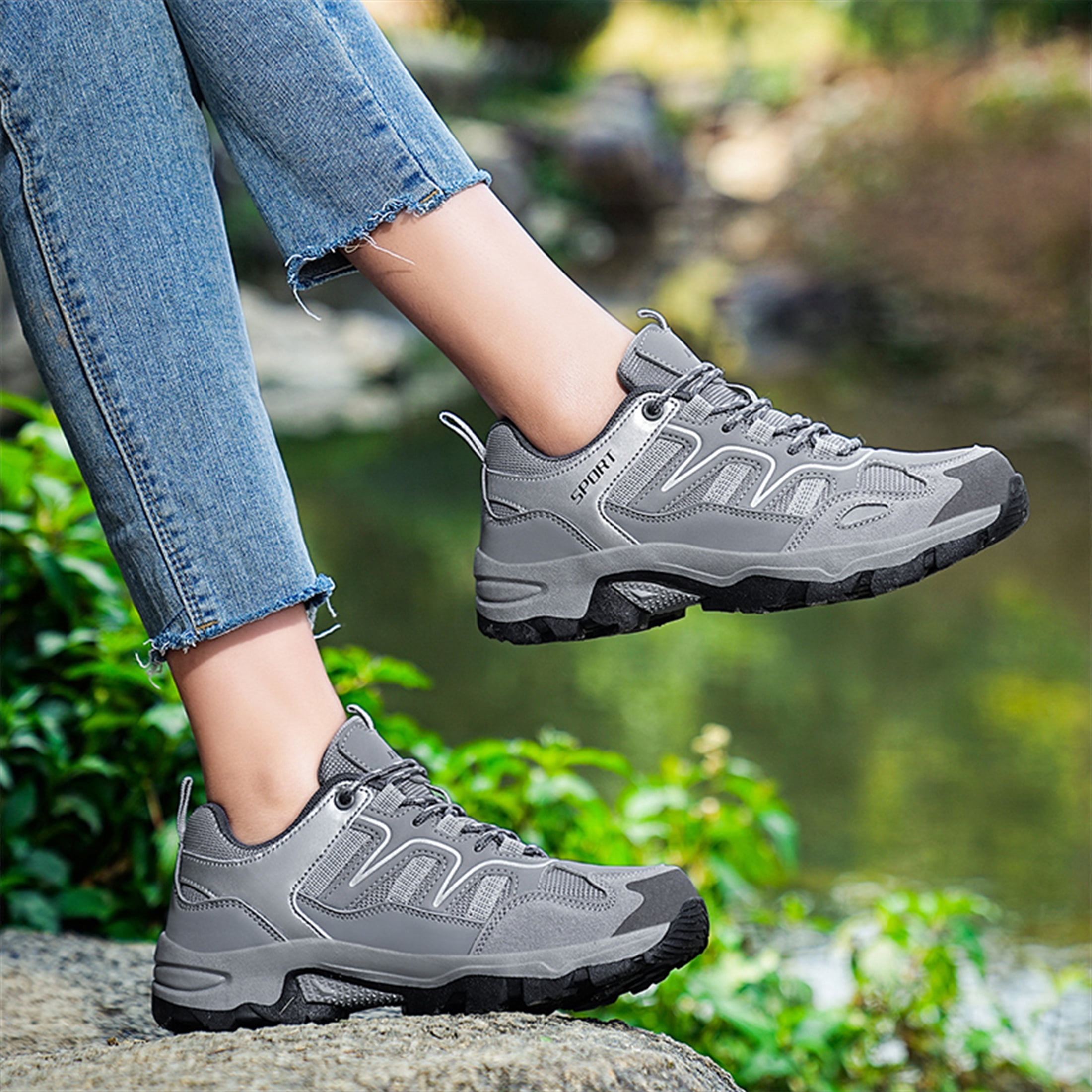 LASUDRAA Mens Womens Non-Slip Hiking Shoes Breathable Lightweight Outdoor Trekking Sneakers for Walking Camping