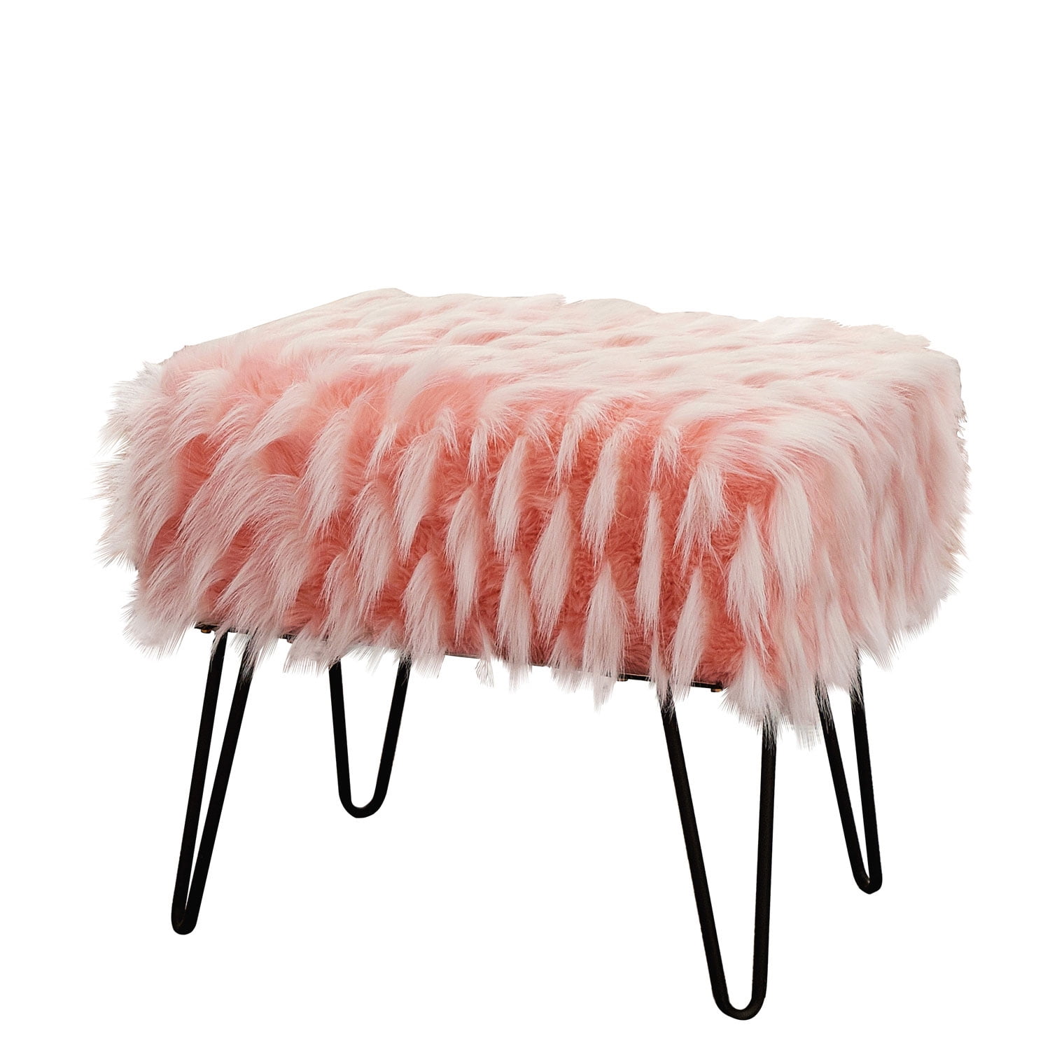 Feathery Faux Fur Ottoman