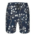 thumbnail image 3 of Disketp Men's Swim Trunks Hawaiian Breathable Surf Beach Swimsuits Mesh Lining Beach Shorts with Pockets-Cherry Blossoms on Navy Background, 3 of 7