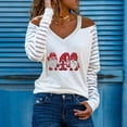 thumbnail image 1 of Pntutb Moda Mujer Cuello en V Camiseta de manga larga Otoño Navidad Impresión Hombro frío Blusa suelta tops Pntutb Pntutb-5088, 1 of 4