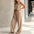 thumbnail image 5 of 2 Piece Outfit Sets for Women Summer Plus Size Trendy 2026 Solid-Color Sleeveless Top Pocket Elastic Waist Pants Outfit Sets, 5 of 7