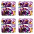 thumbnail image 1 of Rustic Coaster Set of 4, Blooming Iris Flowers Orchids on Rustic Wood Natural Floral Beauty Romantic Image, Square Hardboard Gloss Coasters, Standard Size, Yellow Purple, by Ambesonne, 1 of 2