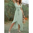 thumbnail image 6 of Women's Printed Surplice Ruffle Sleeve Dress 100% Cotton Lightweight Comfort Casual Easy Care High Low Hem Everyday Wear, 6 of 17