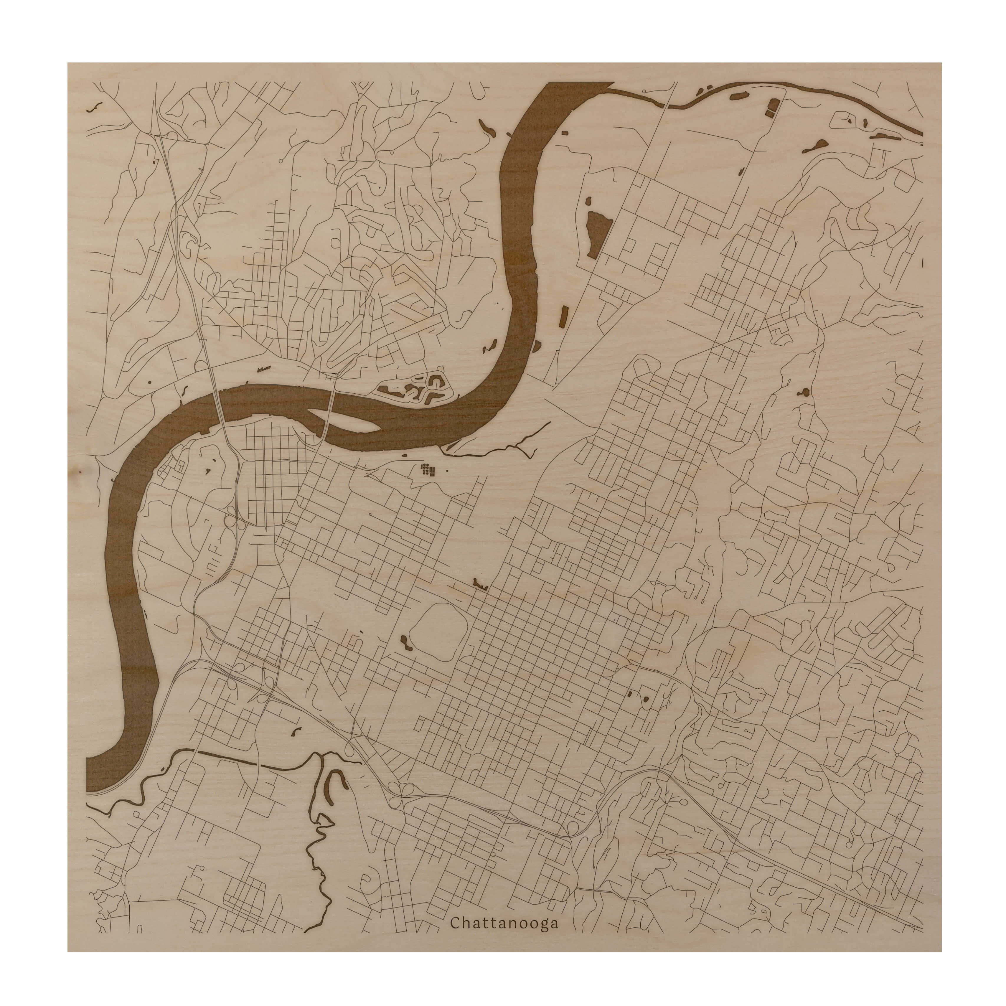 Chattanooga TN 12"x12" Laser Engraved Downtown City Birch Wood Map Wall Art  - Walmart.com