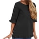 thumbnail image 1 of Blusa de manga corta de color sólido a la moda para mujer, cuello redondo, volantes, blusas informales Fridja  zx2244, 1 of 9
